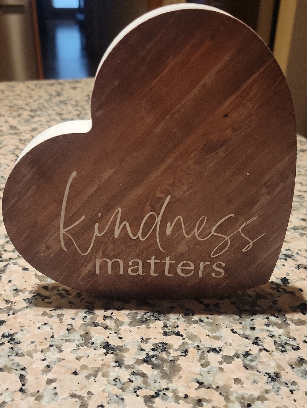 Wooden Heart Sign "Kindness Matters" - Brown & White